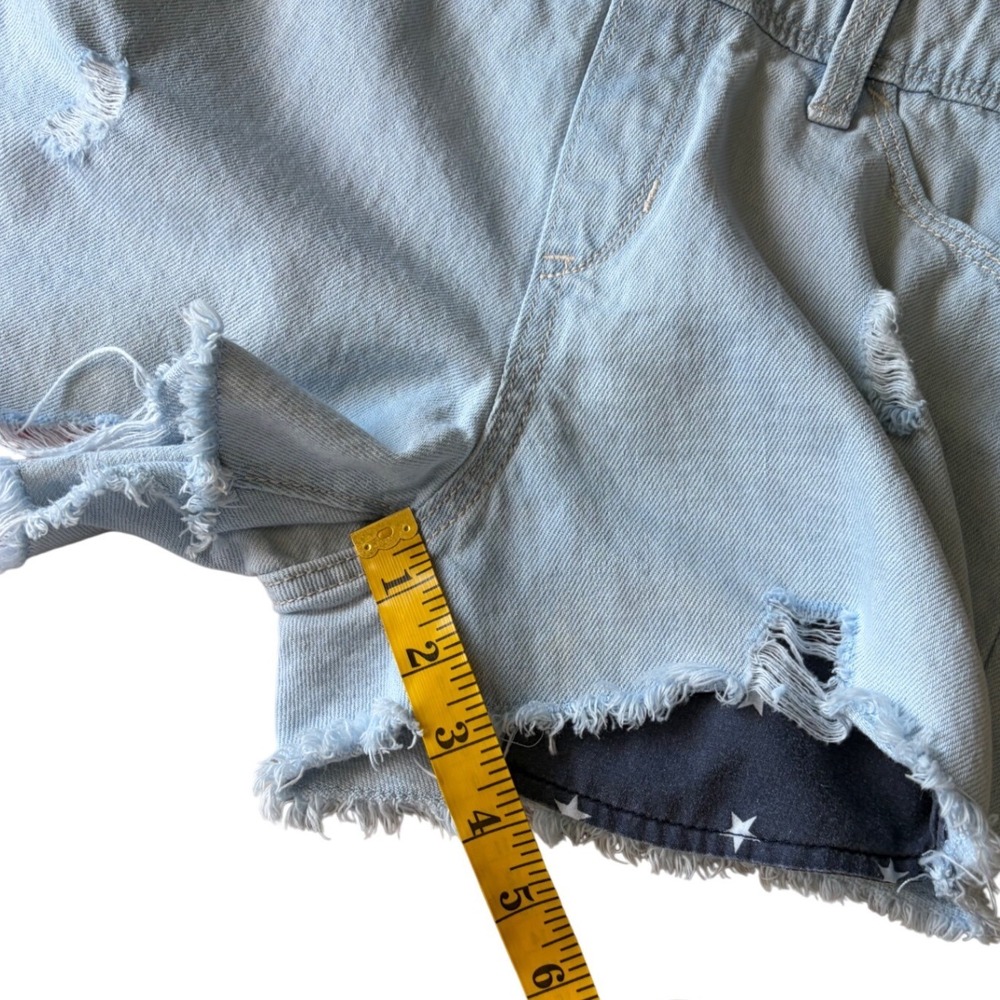 Old Navy Girls XL 14 Light Wash Distressed American Flag Denim Short Overalls - Picture 4 of 7